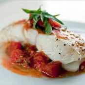 BAKED HALIBUT w/TOMATO CAPER SAUCE